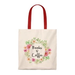 Books & Coffee Floral Canvas Tote Bag - Vintage Style