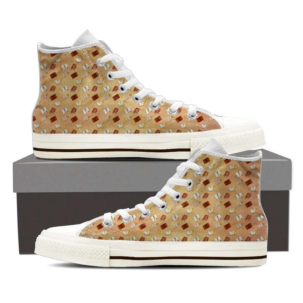 Women's High Top Bookish Pattern White 3 Women's High Top Bookish Pattern White