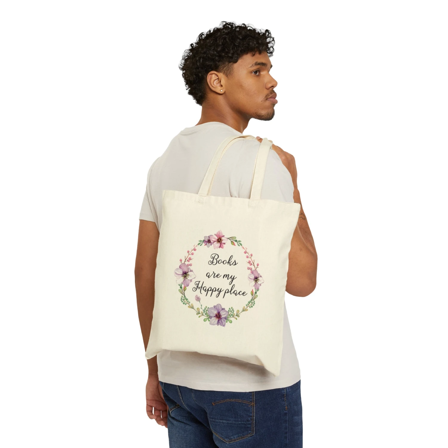 My Happy Place Floral Canvas Tote Bag - Vintage Style 6 My Happy Place Floral Canvas Tote Bag - Vintage Style - Image 4