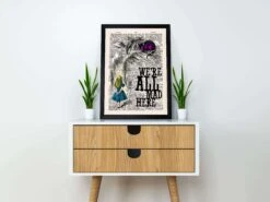 "We're All Mad Here"Alice In Wonderland Vintage Dictionary Poster