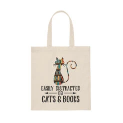 Cats & Books Canvas Tote Bag - Vintage Style