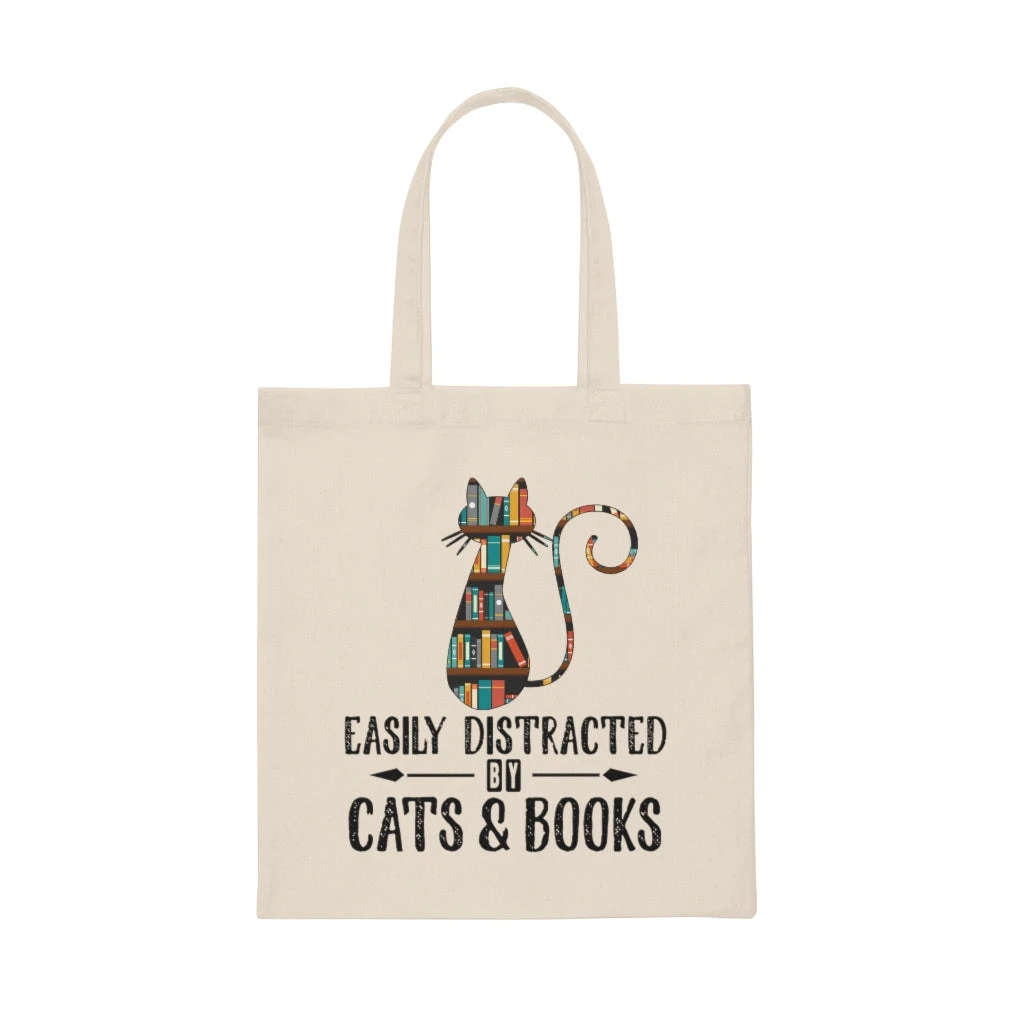 Cats & Books Canvas Tote Bag - Vintage Style 3 Cats & Books Canvas Tote Bag - Vintage Style