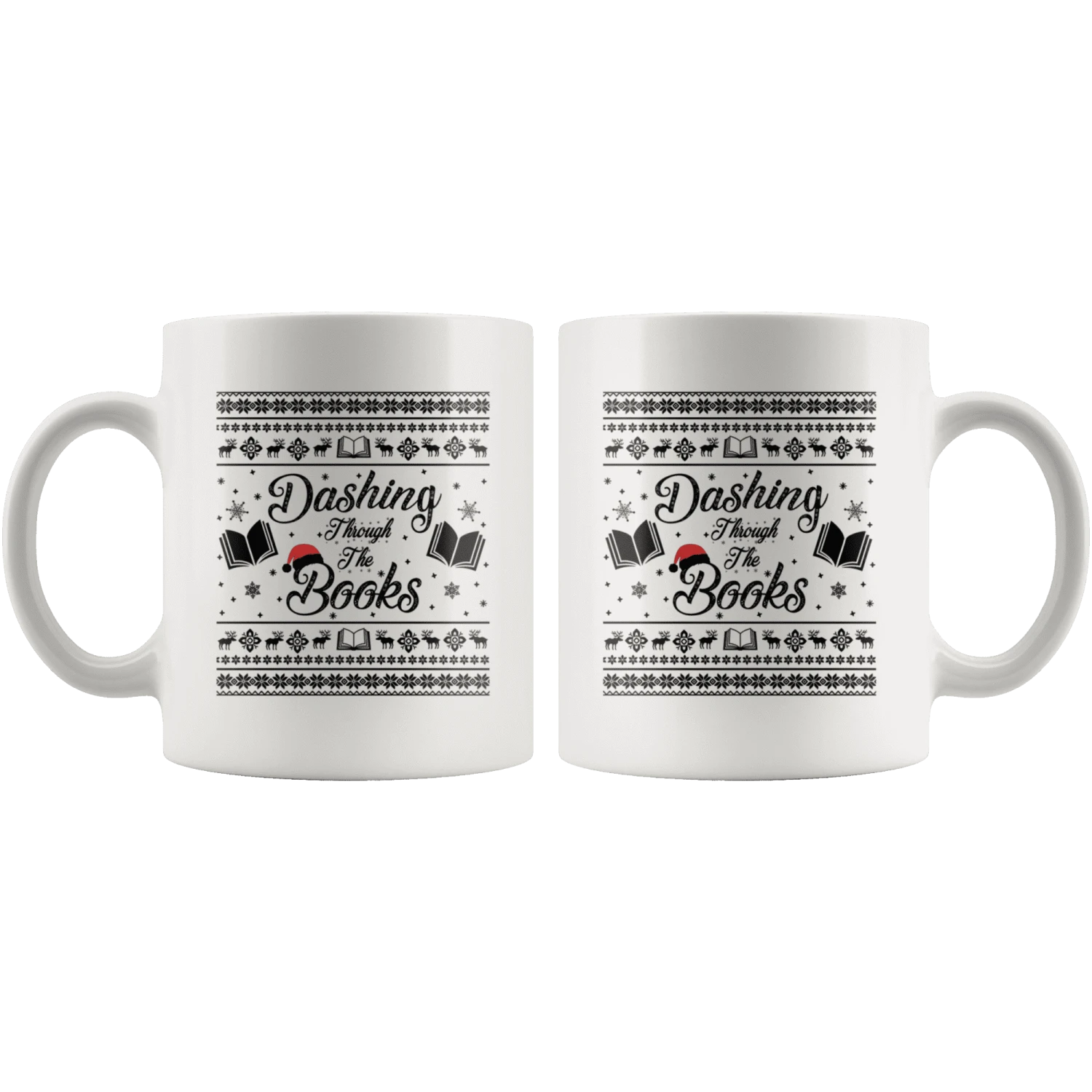 "Dashing Through The Books"11oz White Christmas Mug 6 "Dashing Through The Books"11oz White Christmas Mug - Image 4