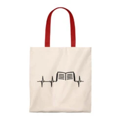 Book Heartbeat Canvas Tote Bag - Vintage Style