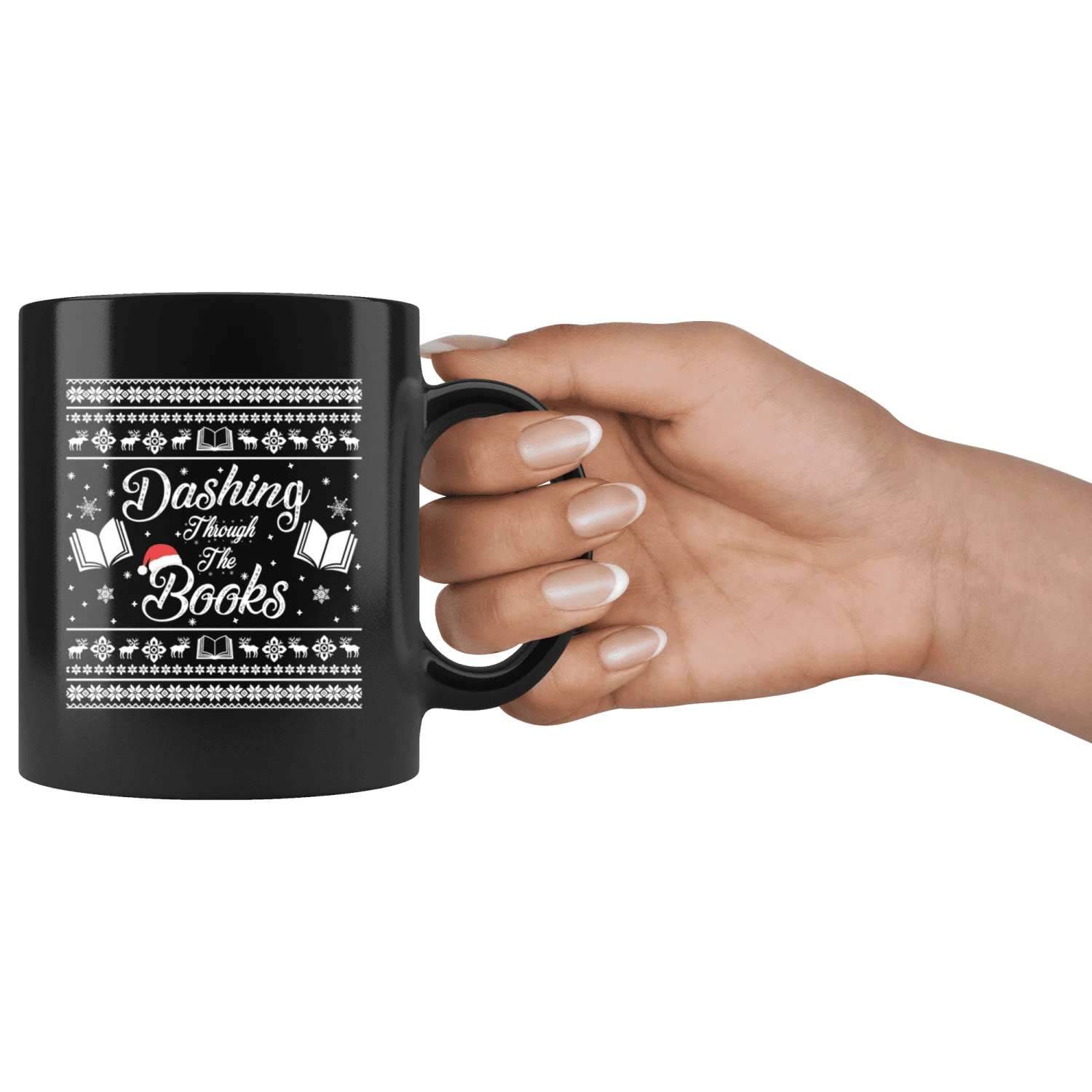 "Dashing Through The Books"11oz Black Christmas Mug 5 "Dashing Through The Books"11oz Black Christmas Mug - Image 3