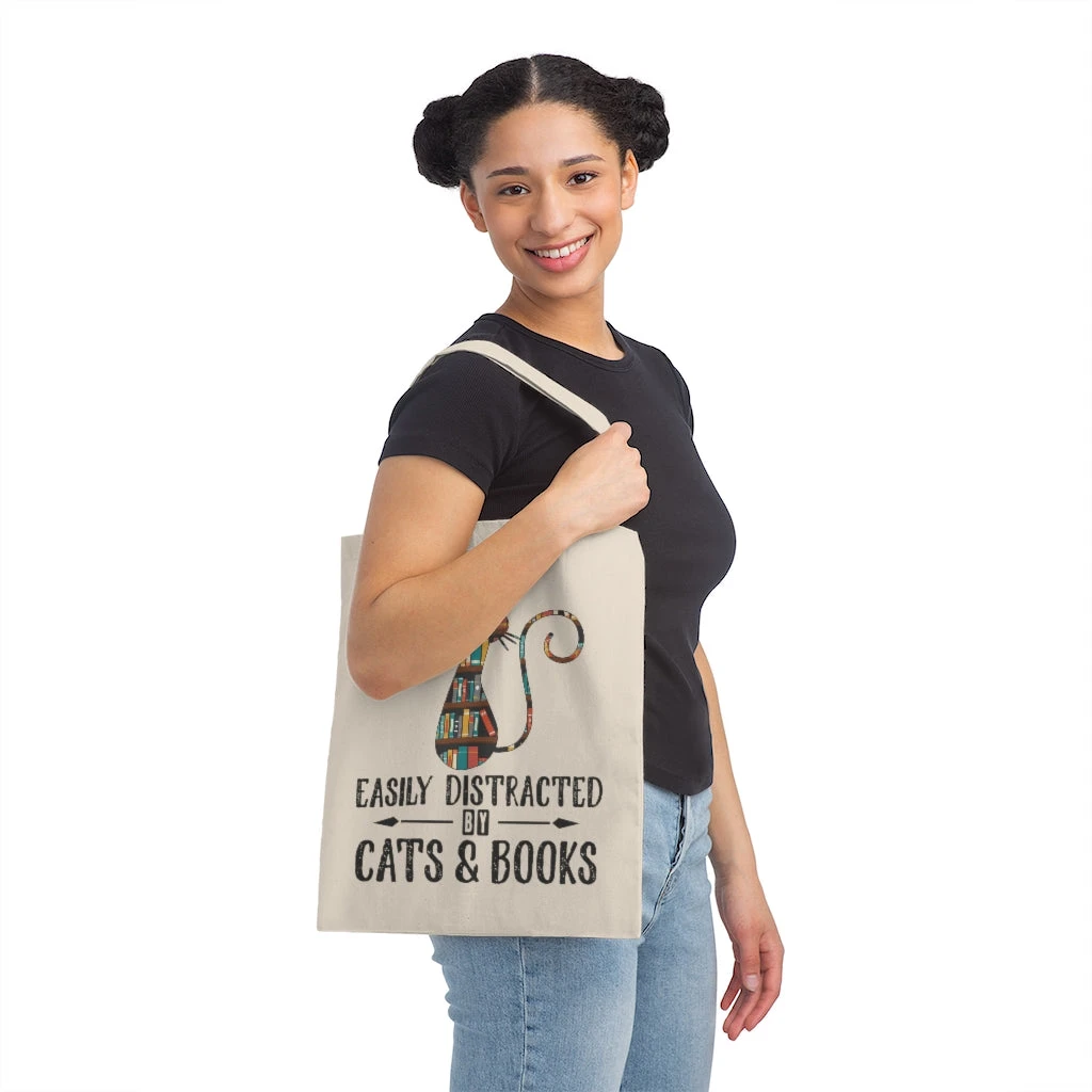 Cats & Books Canvas Tote Bag - Vintage Style 4 Cats & Books Canvas Tote Bag - Vintage Style - Image 2