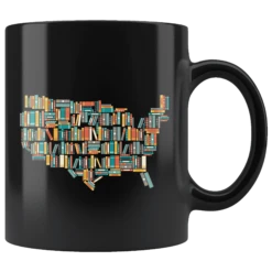 "USA Bookish Map"11oz Black Mug