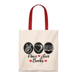 Peace Love Books Canvas Tote Bag - Vintage Style