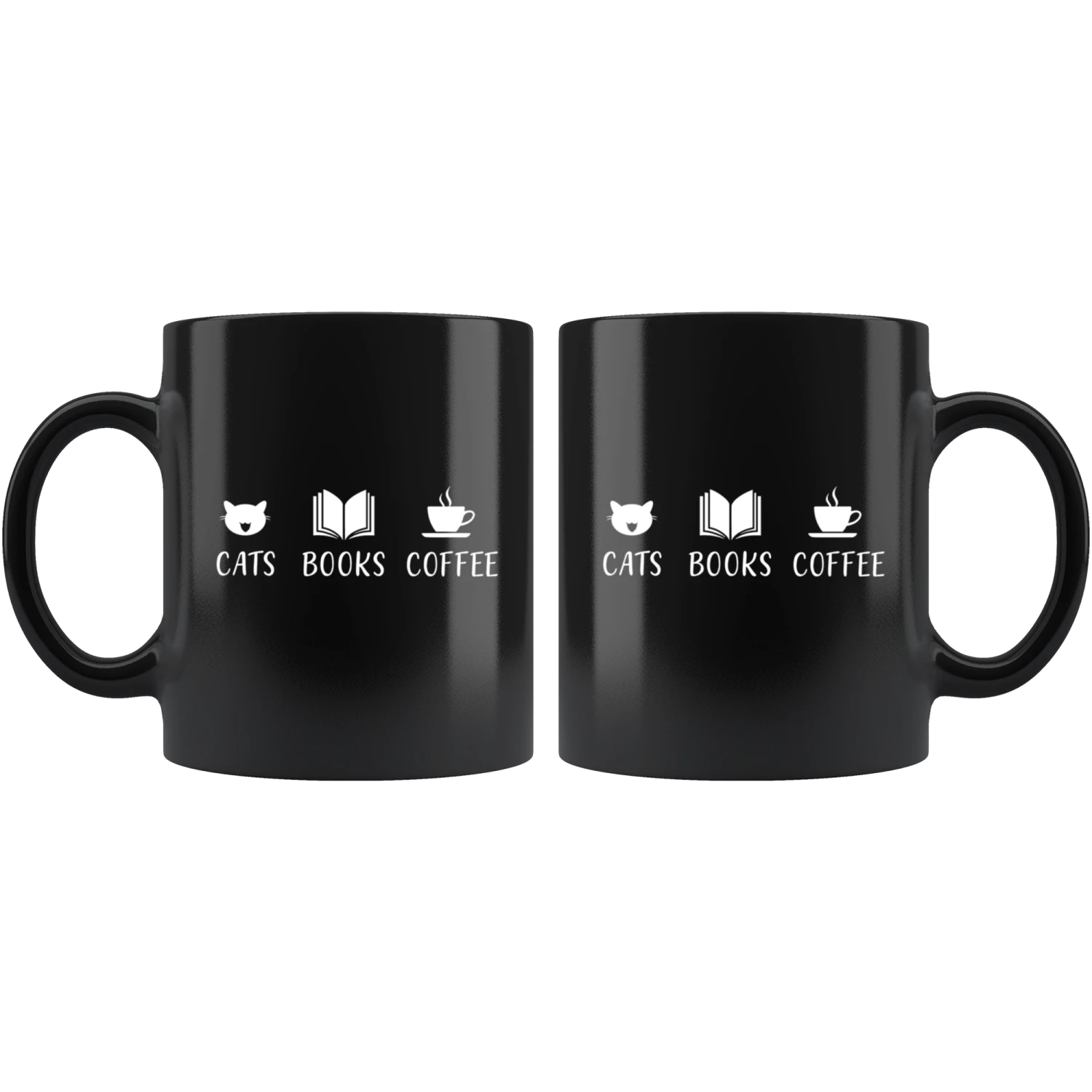 "Cats Books Coffee"11oz Black Mug 4 "Cats Books Coffee"11oz Black Mug - Image 2