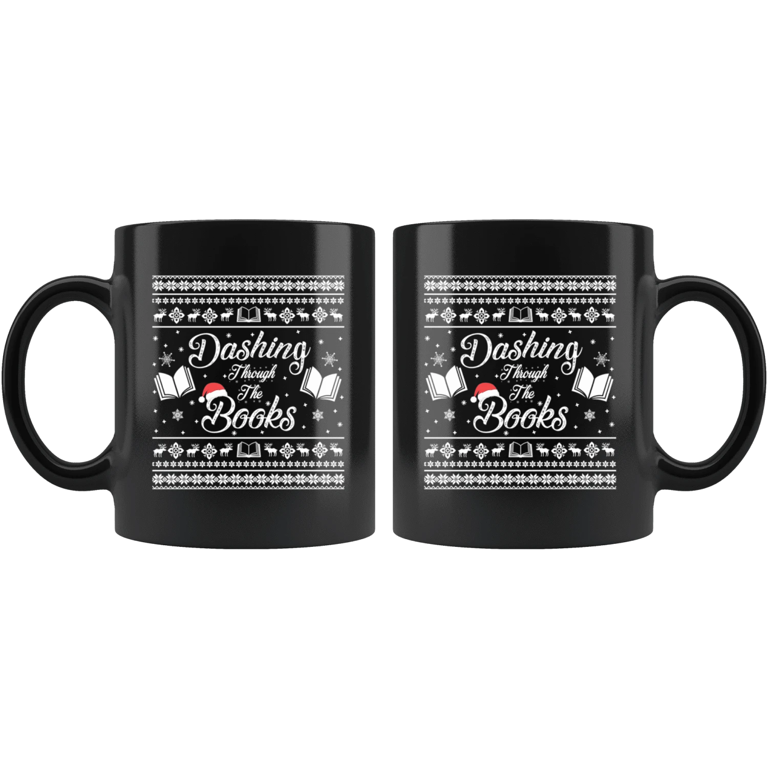 "Dashing Through The Books"11oz Black Christmas Mug 4 "Dashing Through The Books"11oz Black Christmas Mug - Image 2