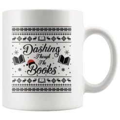 "Dashing Through The Books"11oz White Christmas Mug