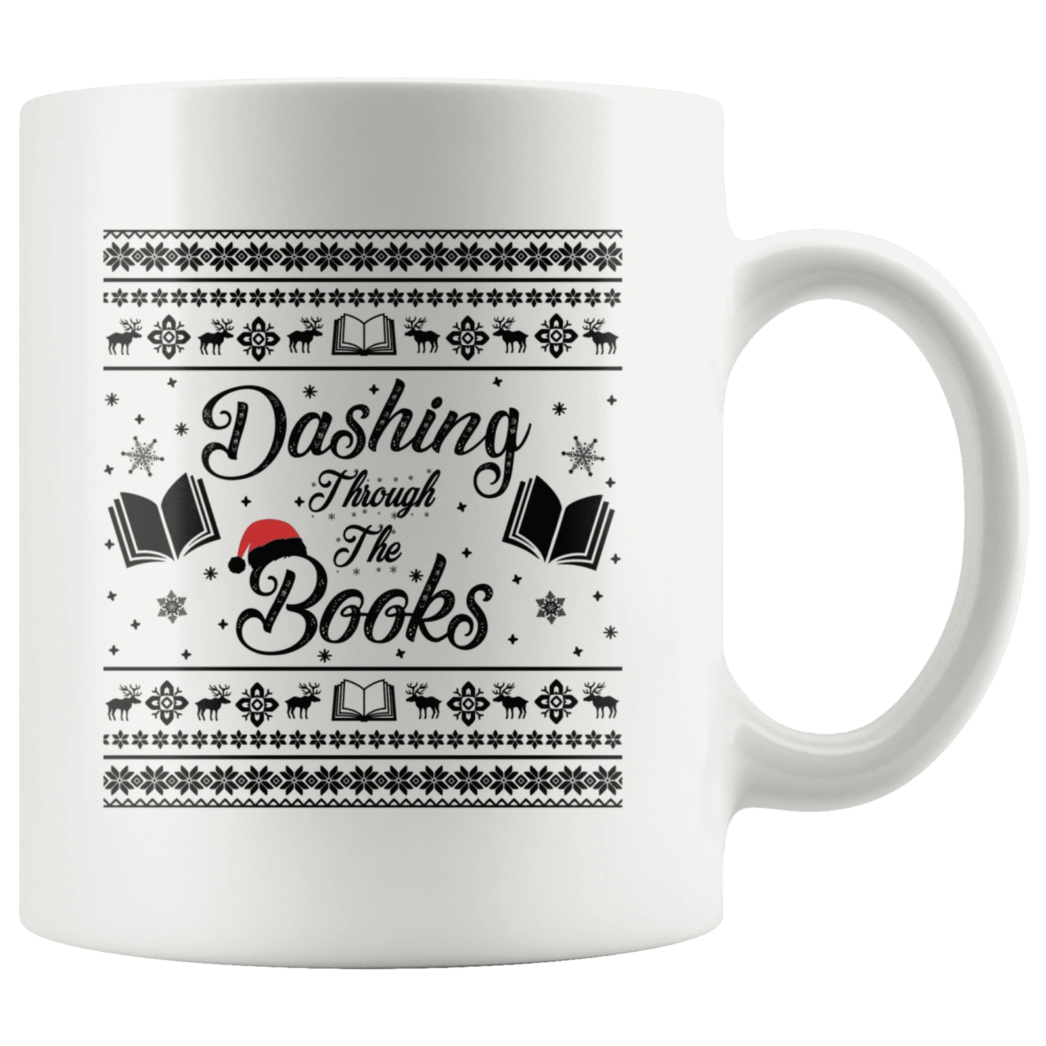 "Dashing Through The Books"11oz White Christmas Mug 3 "Dashing Through The Books"11oz White Christmas Mug