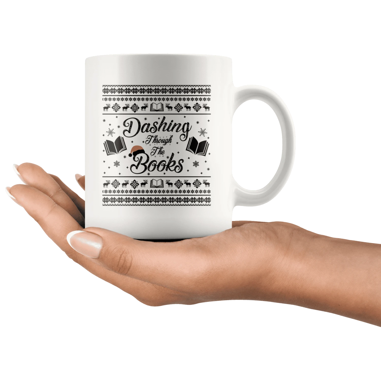 "Dashing Through The Books"11oz White Christmas Mug 4 "Dashing Through The Books"11oz White Christmas Mug - Image 2