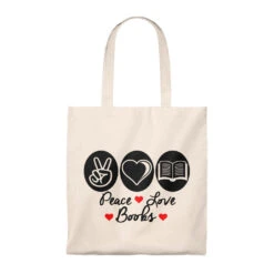 Peace Love Books Canvas Tote Bag - Vintage Style -Home Fashion Store fd294b454693f160d7c9d47a14e7cb7d