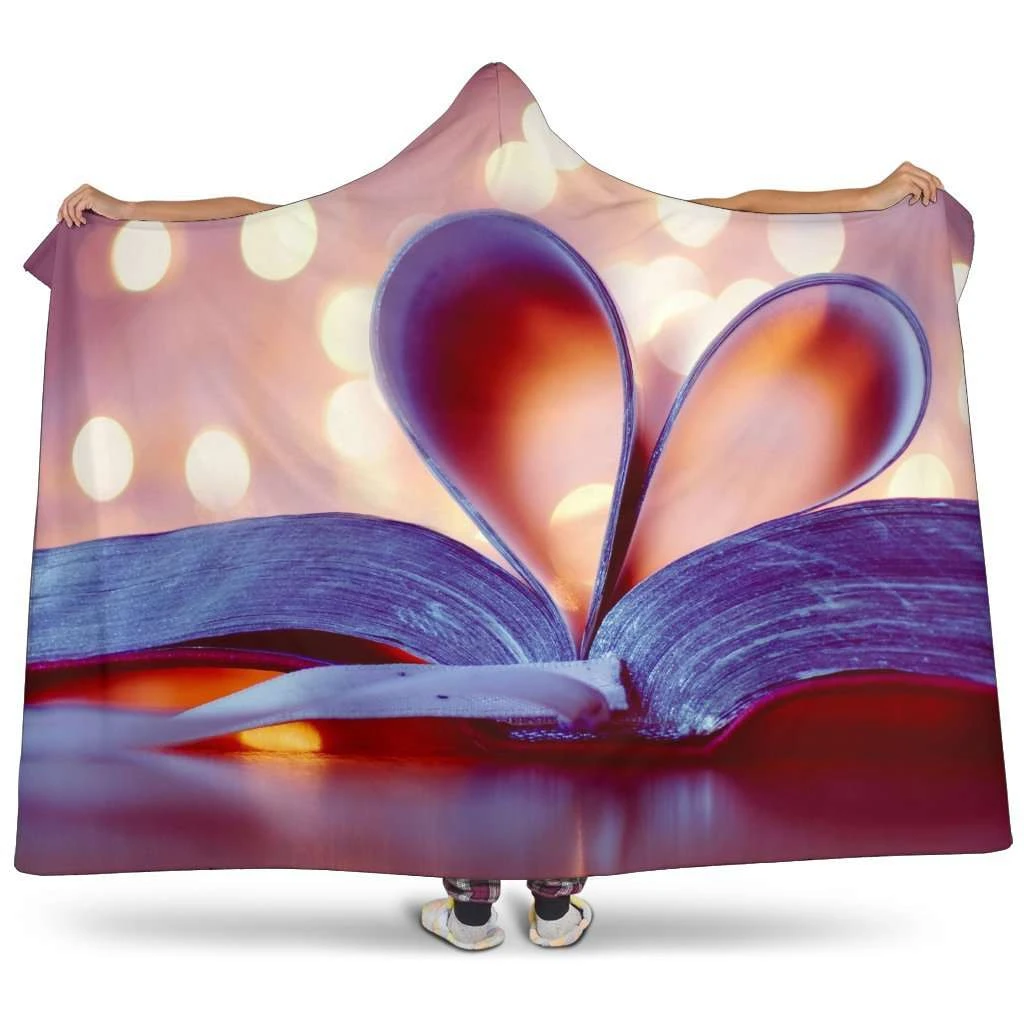 Heart Shaped Book Pages Hooded Blanket 3 Heart Shaped Book Pages Hooded Blanket