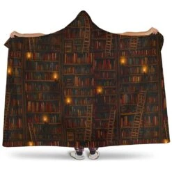 Brown Bookshelf Hooded Blanket