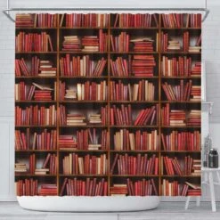 Red Bookshelf Bookish Curtain