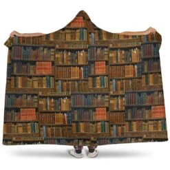 Brown Bookshelf Pattern Hooded Blanket