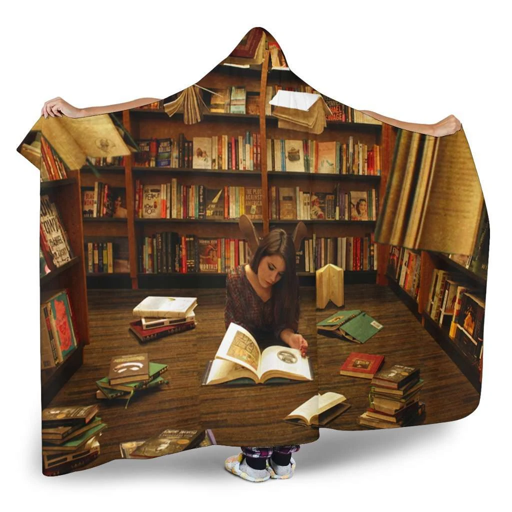 Reading At Library Hooded Blanket 4 Reading At Library Hooded Blanket - Image 2