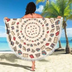 Light Brown Bookish Round Beach Blanket -Home Fashion Store front 4 93b747f0 0408 41ee b2d6 2abd2947a1ac