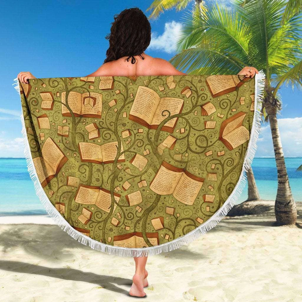 Green Bookish Round Beach Blanket 6 Green Bookish Round Beach Blanket - Image 4