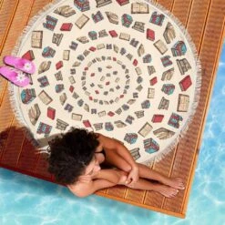 Light Brown Bookish Round Beach Blanket -Home Fashion Store front 5 061c4196 70d6 480b bb95 66a45837ff64