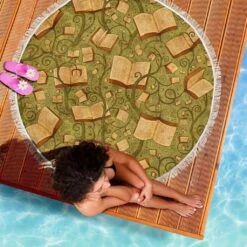 Green Bookish Round Beach Blanket 11 Green Bookish Round Beach Blanket -Home Fashion Store front 5 4276d0bb 87f9 4923 afc0 cb6bcf1b69c1