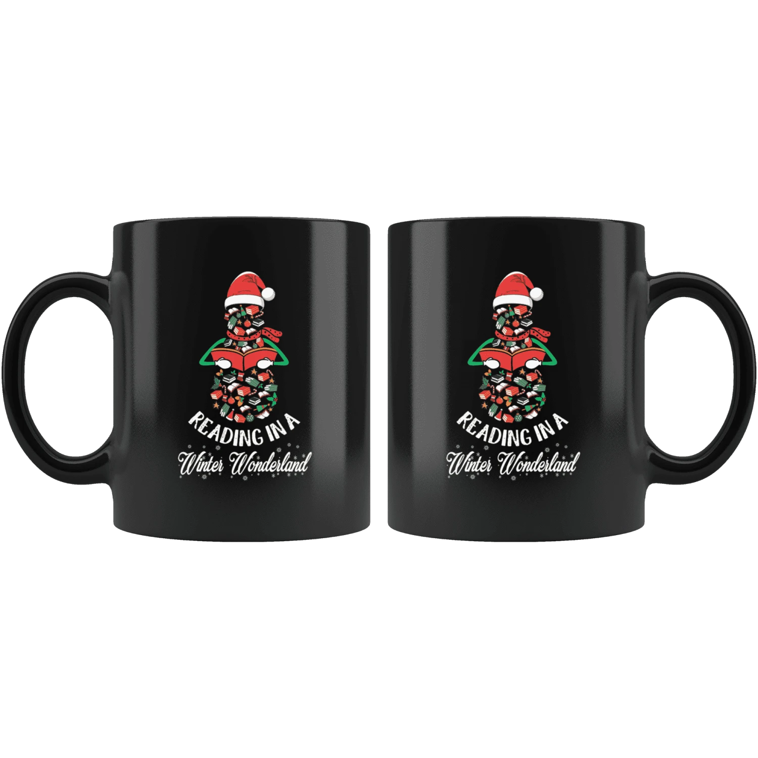 "Reading In A Winter Wonderland"11 Oz Black Mug 4 "Reading In A Winter Wonderland"11 Oz Black Mug - Image 2