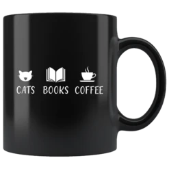 "Cats Books Coffee"11oz Black Mug