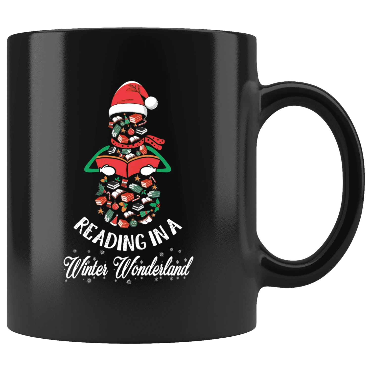 "Reading In A Winter Wonderland"11 Oz Black Mug 3 "Reading In A Winter Wonderland"11 Oz Black Mug