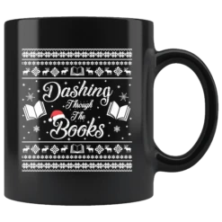 "Dashing Through The Books"11oz Black Christmas Mug